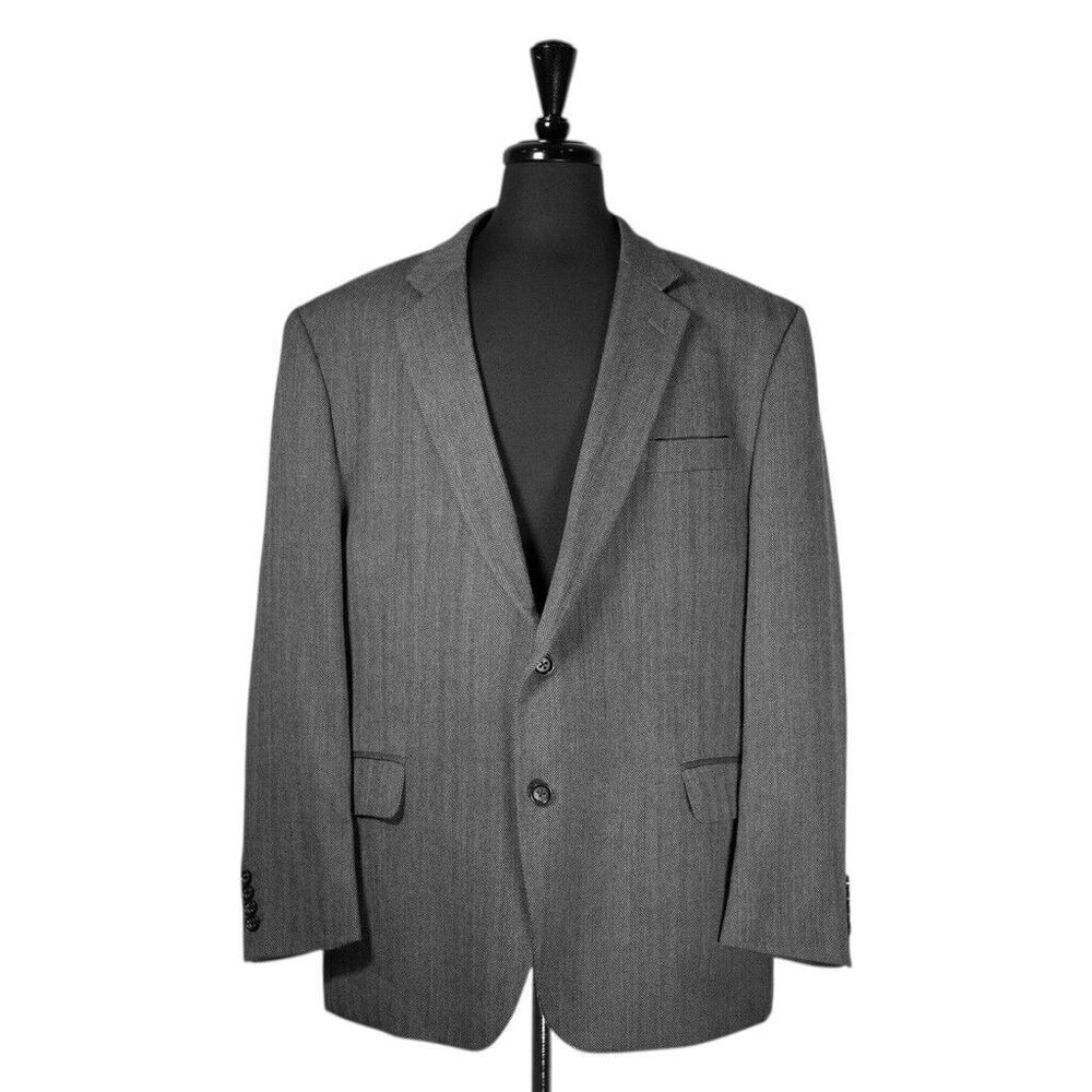Stafford Mens Blazer Gray Herringbone Merino Wool Classic Jacket Sport Coat 50R